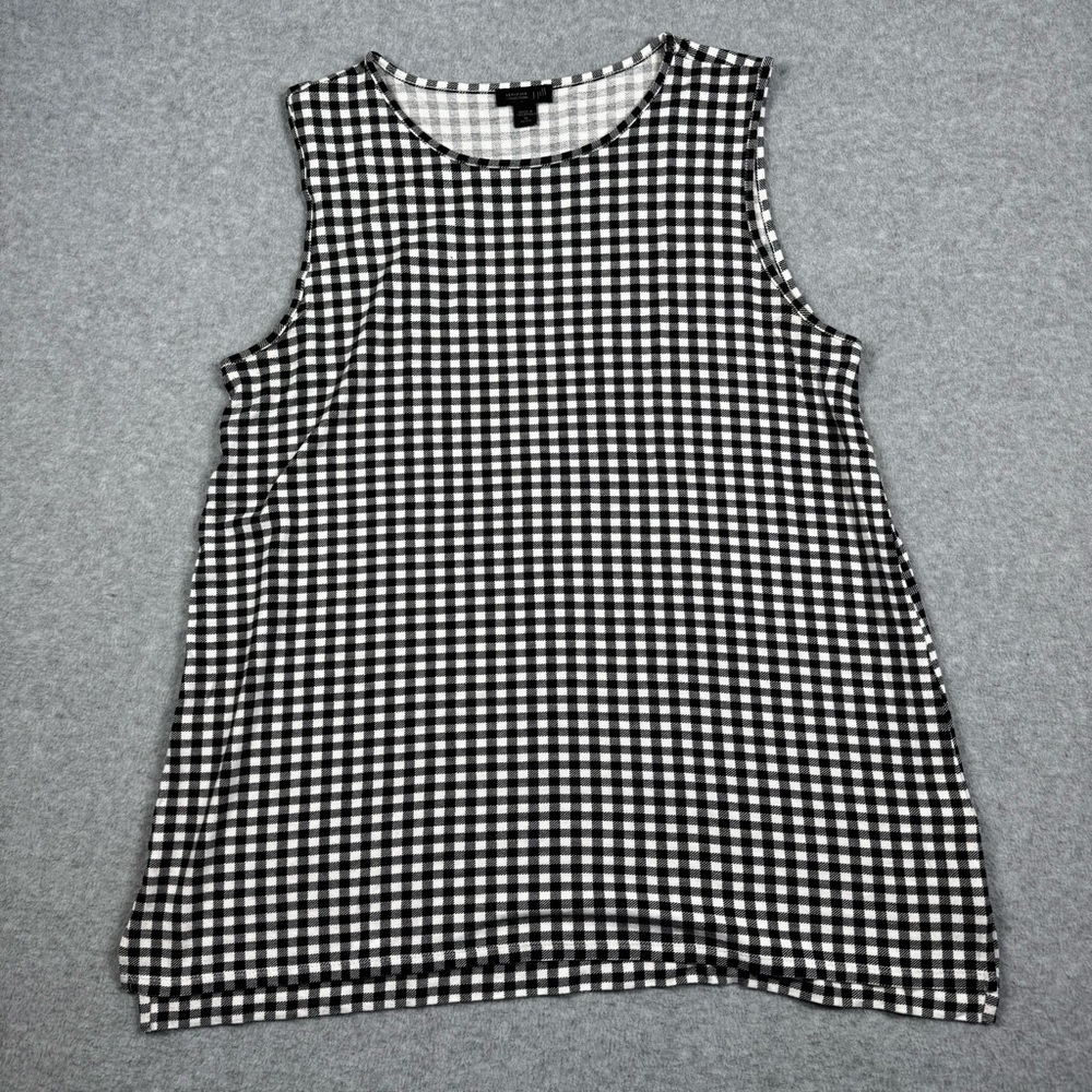 J.JILL Wearever Collection Black and White Gingham Sleeveless Tunic Top M Petite